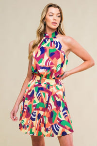 A printed woven mini dress