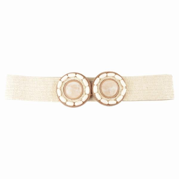 Double Round Marble Shell Buckle Woven Elastic Belt