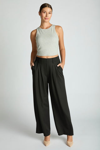 Wide Leg Micro Waffle Textured Pleated Trousers