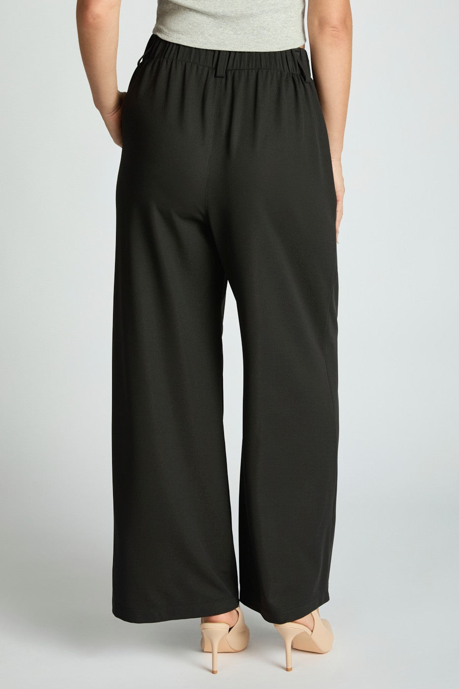 Wide Leg Micro Waffle Textured Pleated Trousers