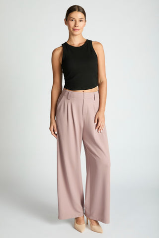 Wide Leg Micro Waffle Textured Pleated Trousers
