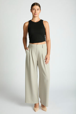Wide Leg Micro Waffle Textured Pleated Trousers
