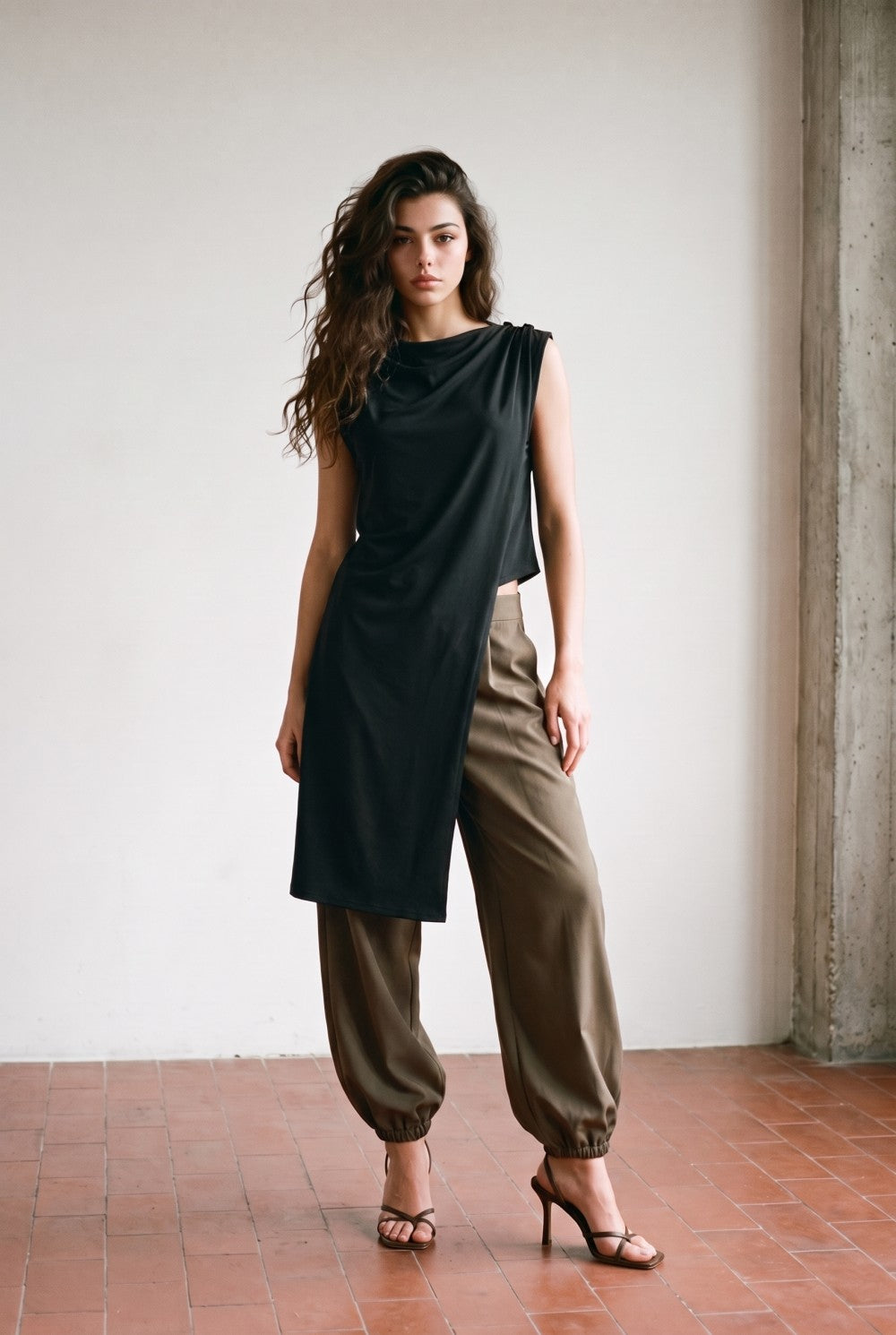 Asymmetric Hem Sleeveless Knit Top