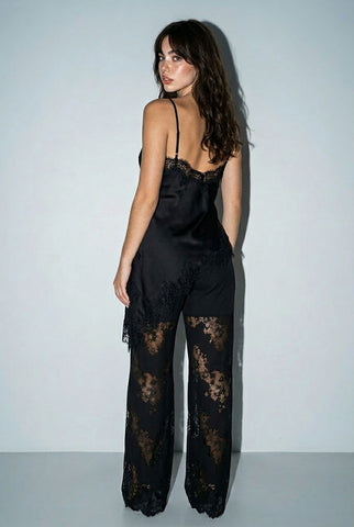 Satin Lace Trim Cami And Pants Set