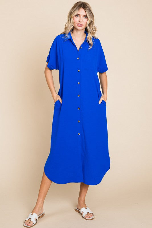 Solid Midi Dress with Pockets