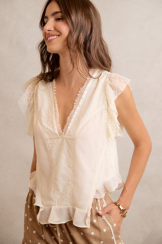 Lace Trim Ruffled Blouse Top