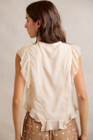 Lace Trim Ruffled Blouse Top