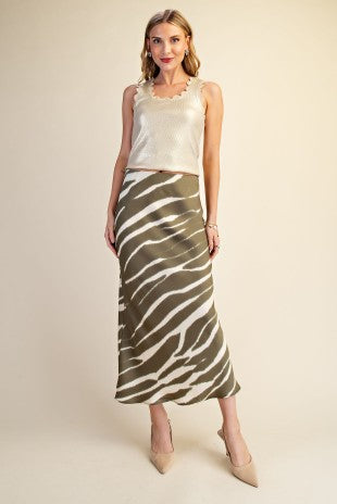 Zebra Print High-waist Midi Skirt