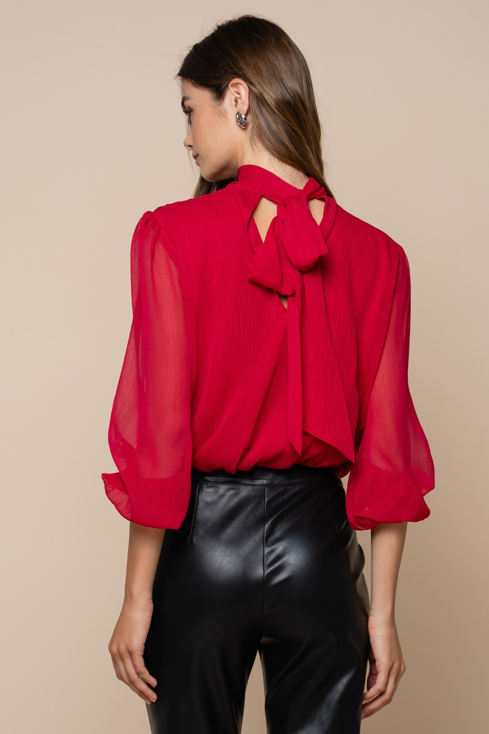 Mock Neck Draped Balloon Blouse