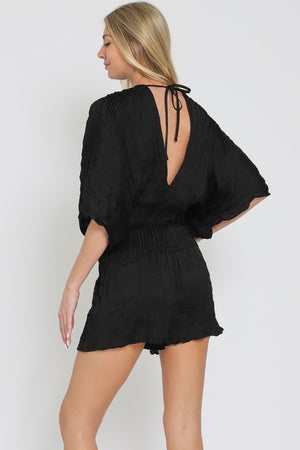 KIMONO SLEEVE CF BUCKLE TRIM PLEATED ROMPER