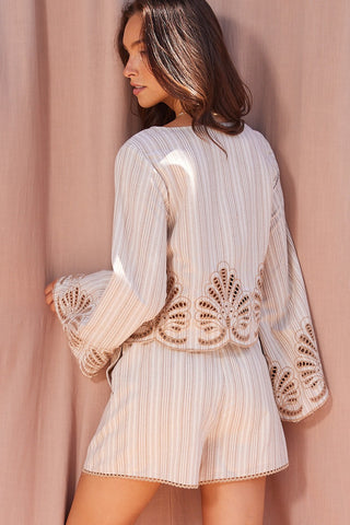 Embroidered Stripe Top & Short Set