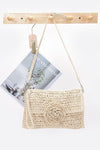 Faux Straw Handmade Flower Flap Clutch