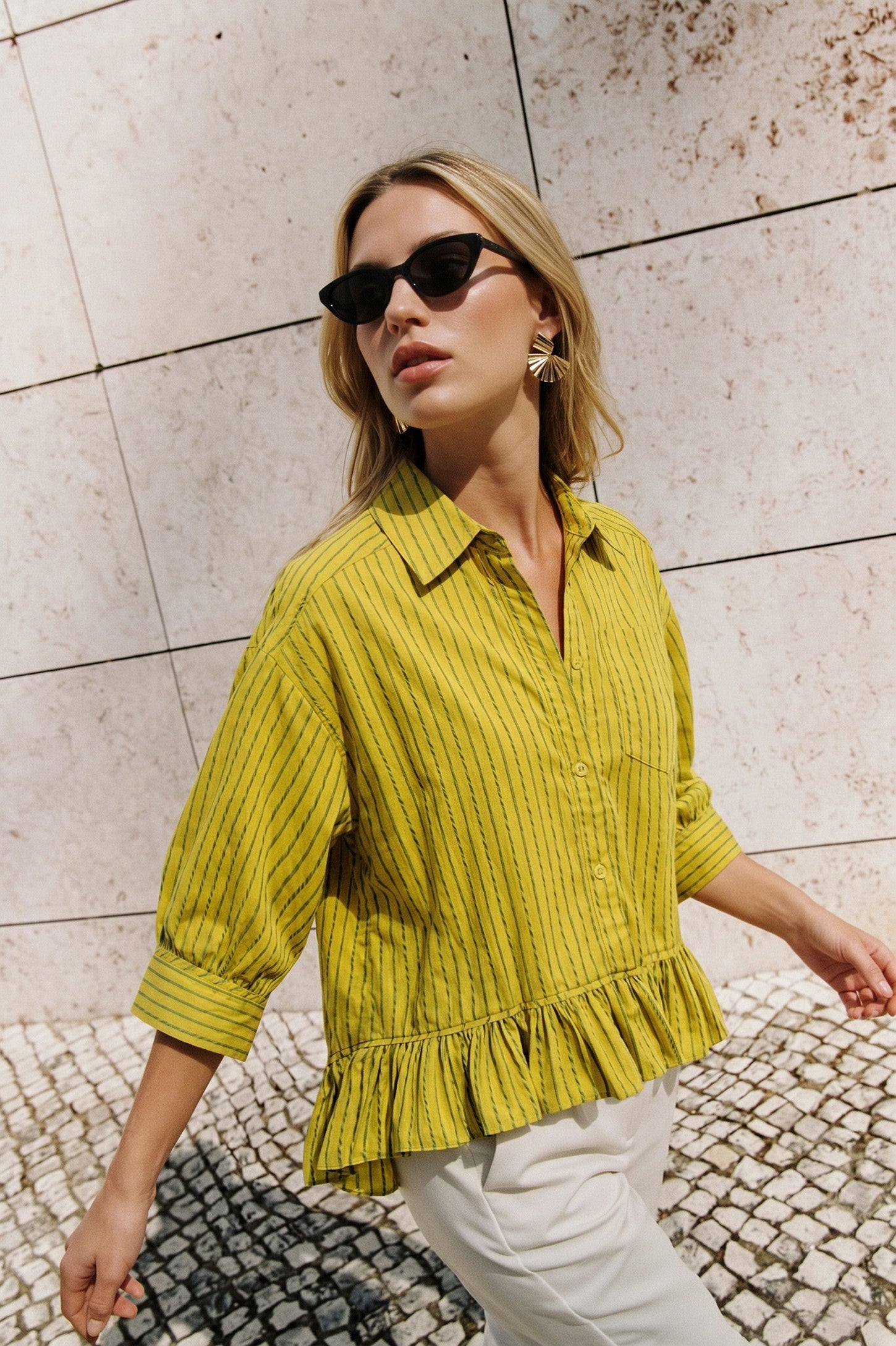 Ruffle Hem Stripe Shirt