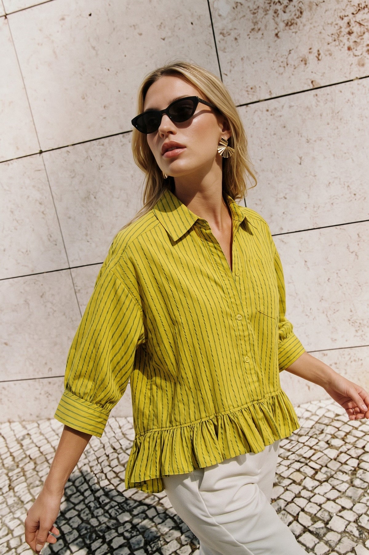 Ruffle Hem Stripe Shirt
