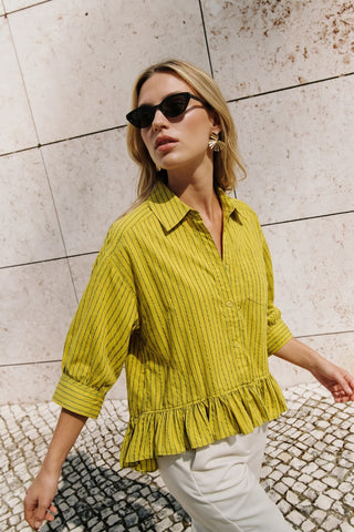 Ruffle Hem Stripe Shirt