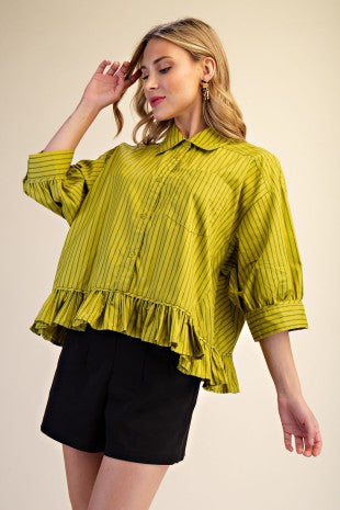 Ruffle Hem Stripe Shirt