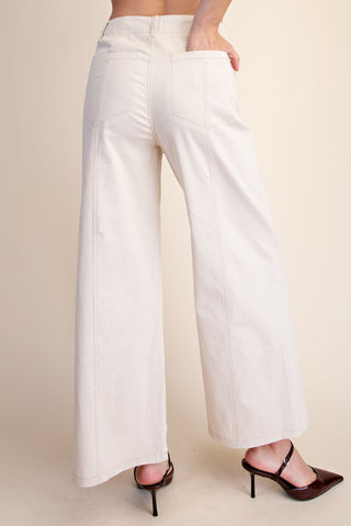 High Rise Stitch Seamed Stretch Wide Leg Pants
