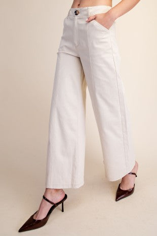 High Rise Stitch Seamed Stretch Wide Leg Pants