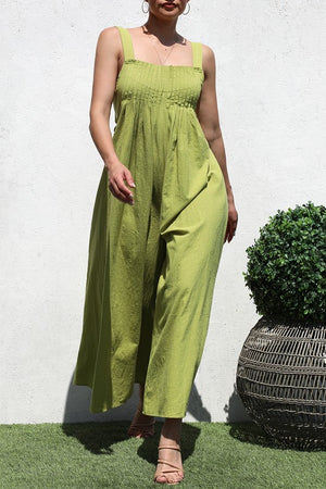 SQUARE NECK PLEAT DETAILED JUMPSUIT