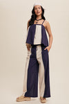 Striped Flowy Tank with Braided Strap Wide Leg Set