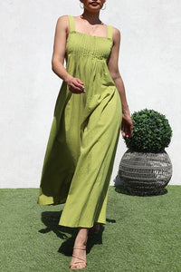 SQUARE NECK PLEAT DETAILED JUMPSUIT