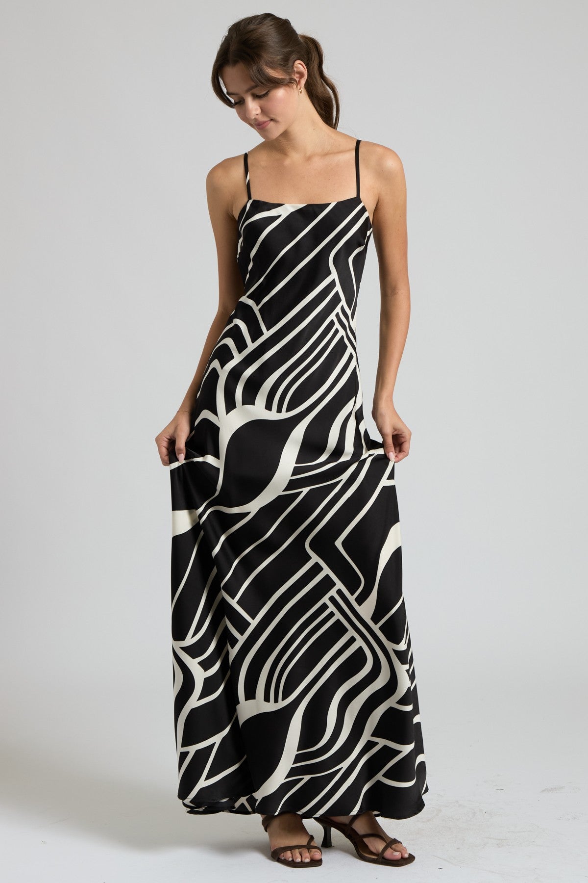 Abstract Satin Cami Maxi Dress