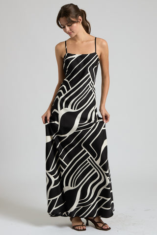 Abstract Satin Cami Maxi Dress