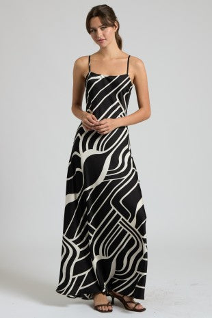 Abstract Satin Cami Maxi Dress