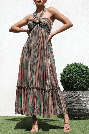 PRINTED WOVEN LONG DRESS