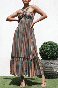 PRINTED WOVEN LONG DRESS