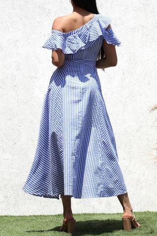 RUFFLED WOVEN LONG DRESS