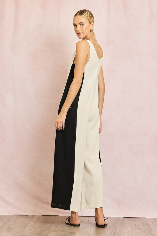 Linen Contrast Side Jumpsuit