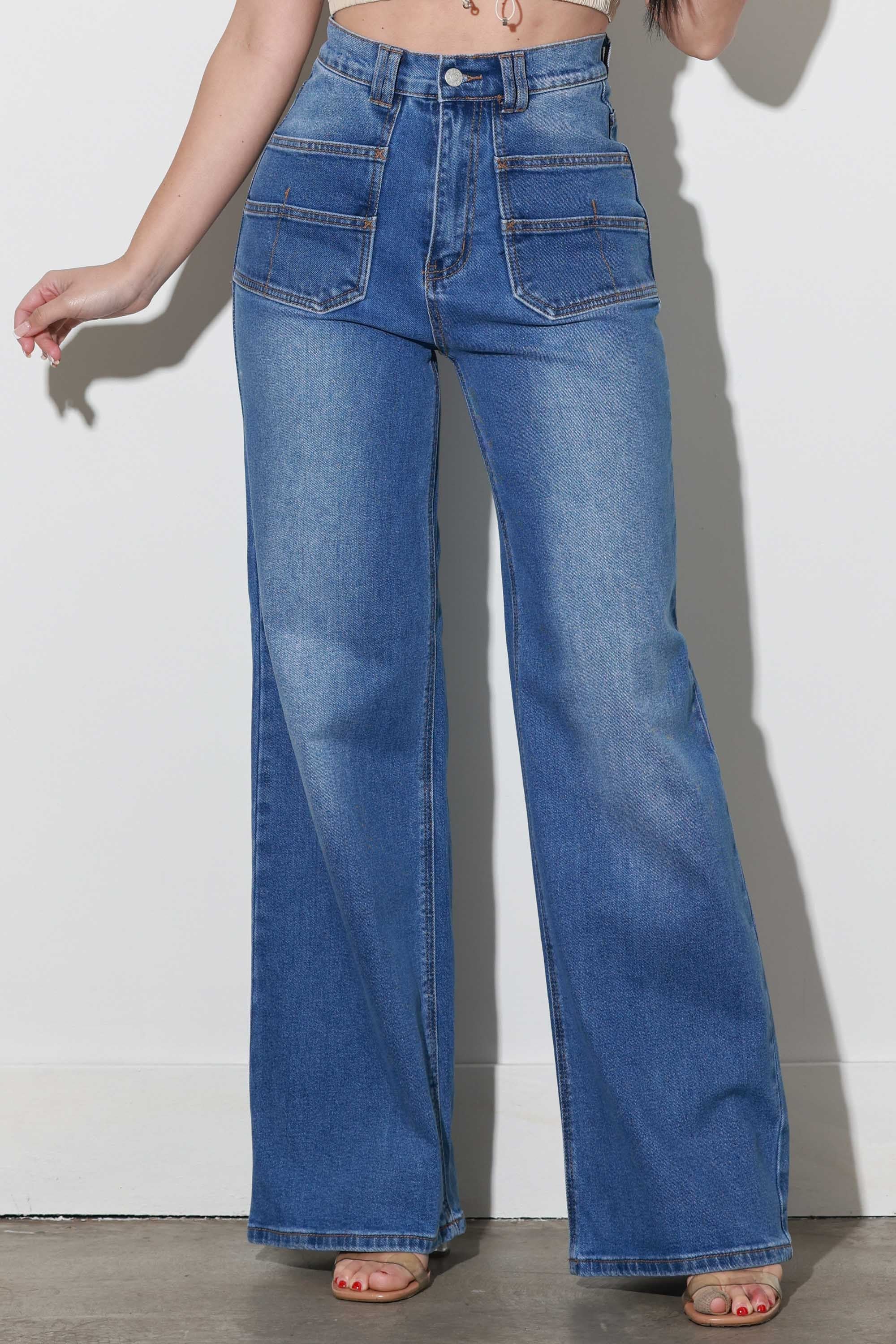 High-rise Double Pocket Wide Leg Jeans Vibrant