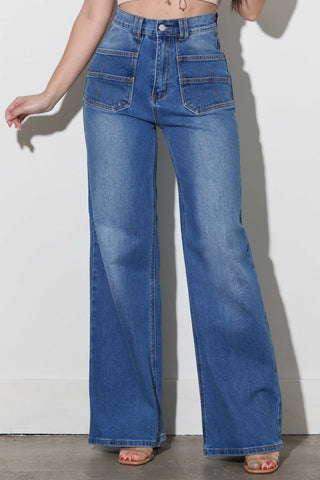 High-rise Double Pocket Wide Leg Jeans Vibrant