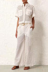 Cutouts Embellished Shirt and Pants Set