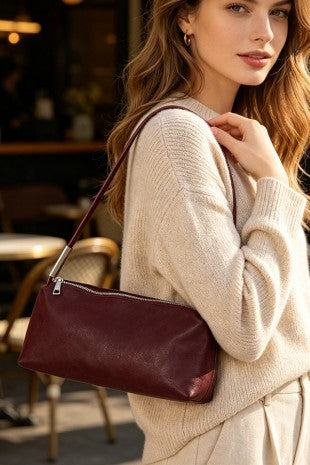 Minimalist Zipper Baguette Shoulder Bag