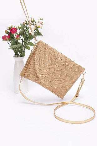 Metallic Faux Straw Envelope Clutch