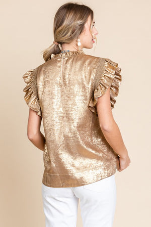 Metallic Frilled Neck Top