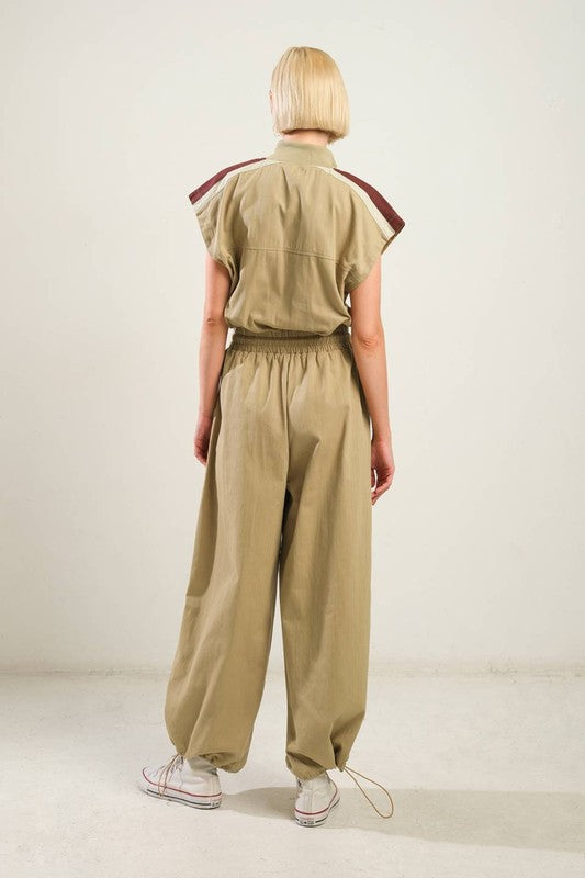 A solid woven jumpsuit