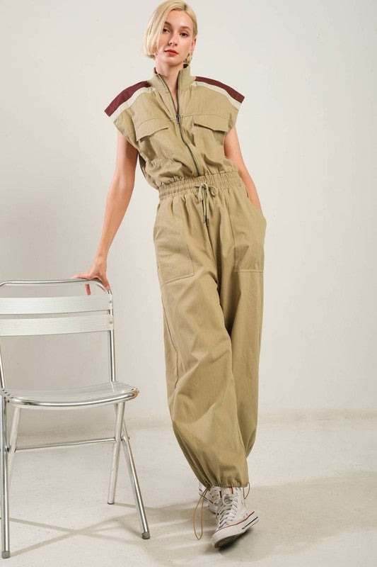 A solid woven jumpsuit