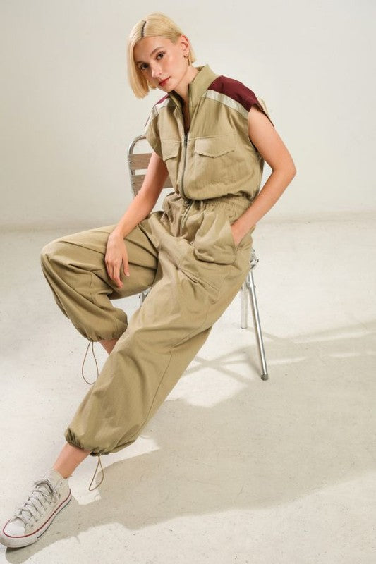 A solid woven jumpsuit