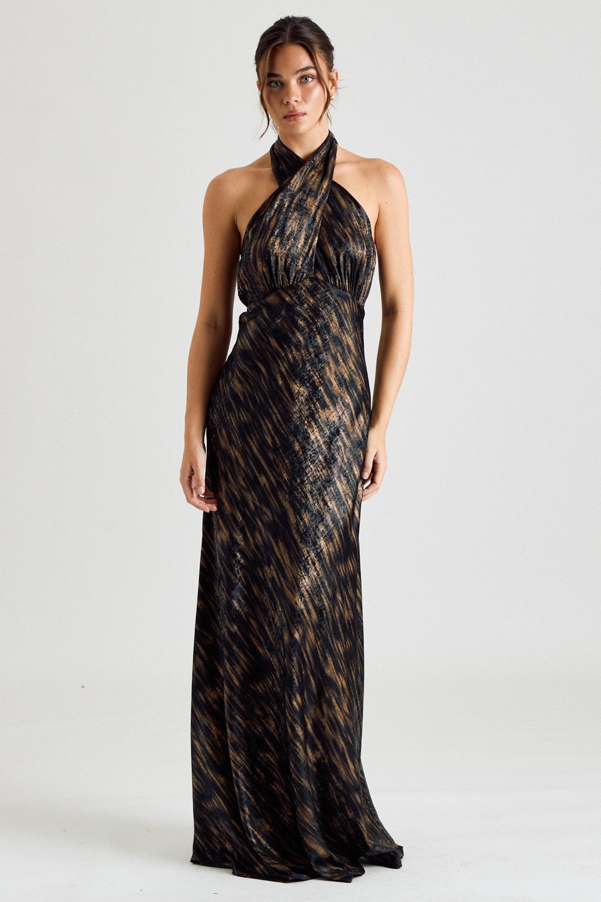 Metallic Halter Maxi Dress