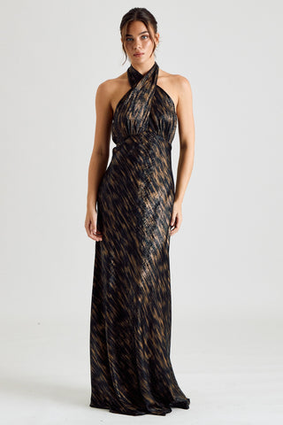 Metallic Halter Maxi Dress