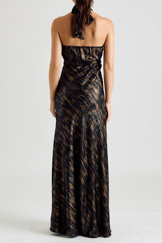 Metallic Halter Maxi Dress