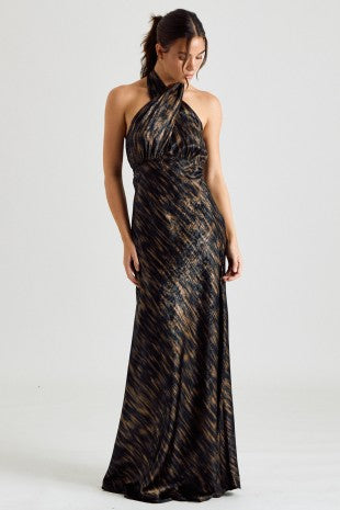 Metallic Halter Maxi Dress
