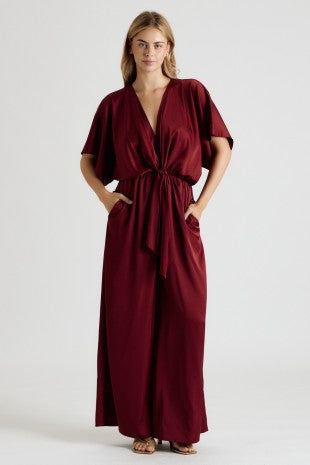 Kimono Sleeve Tie Front Wide Leg Jumpsuit
