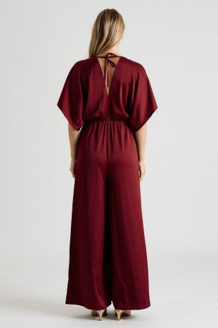 Kimono Sleeve Tie Front Wide Leg Jumpsuit