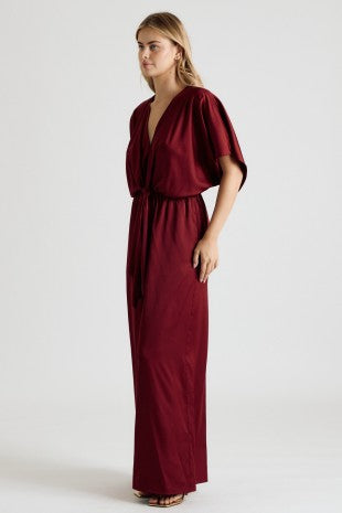 Kimono Sleeve Tie Front Wide Leg Jumpsuit