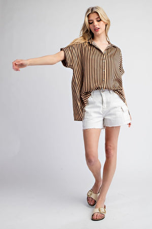 STRIPED SHORT SLEEVE BLOUSE TOP