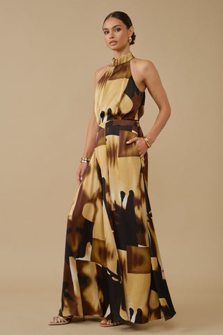Abstract Print Halterneck Wide-leg Jumpsuit